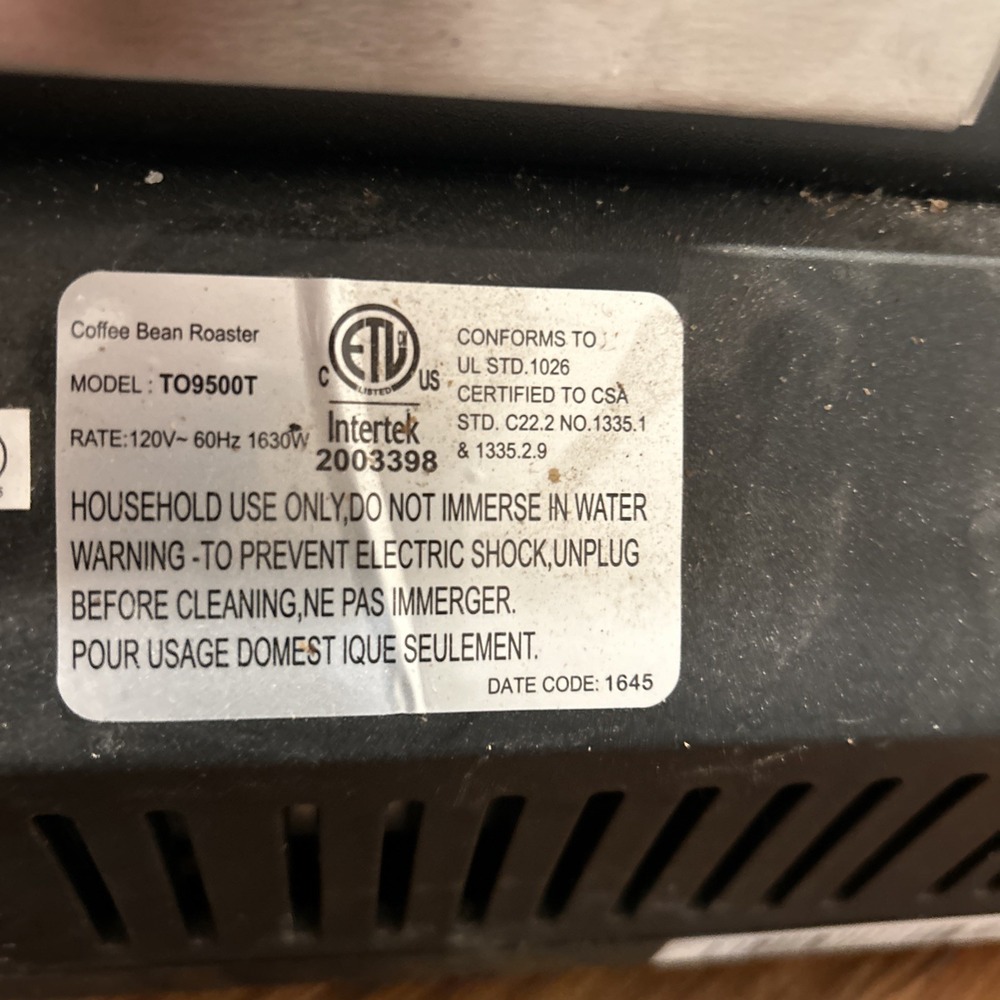 Behmor 1600 Gourmet Coffee Roaster TO9500T USED w/ Drum and Chaff Tray - Picture 5 of 6